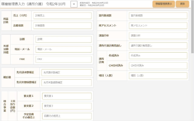 稼働管理表